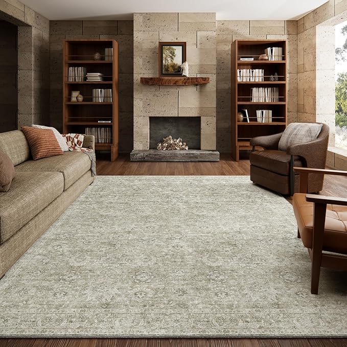 Washable Rugs for Living Room: 8x10 Area Rugs for Bedroom Ultra Soft Non-Slip Stain Resistant Vintage Boho Large Carpet for High-Traffic Dining Room - Farmhouse Decor
