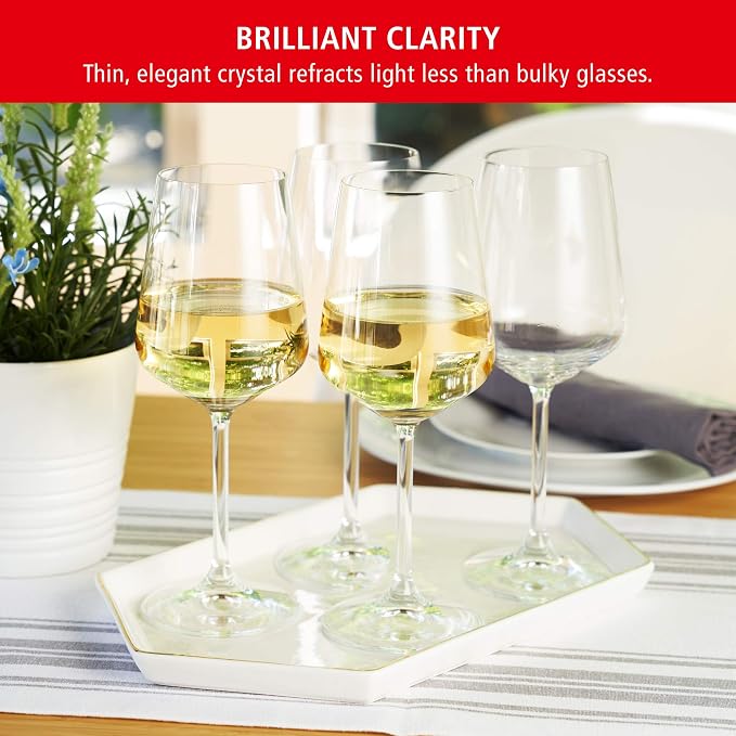 Spiegelau Style Crystal White Wine Glasses Gift Set, Elegant Stemmed Wine Glasses, Stylish Glassware for Dinner Party, Home Bar, Wedding Gifts, Birthday Gifts, Hosting Essentials, 15.5 oz, Set of 4