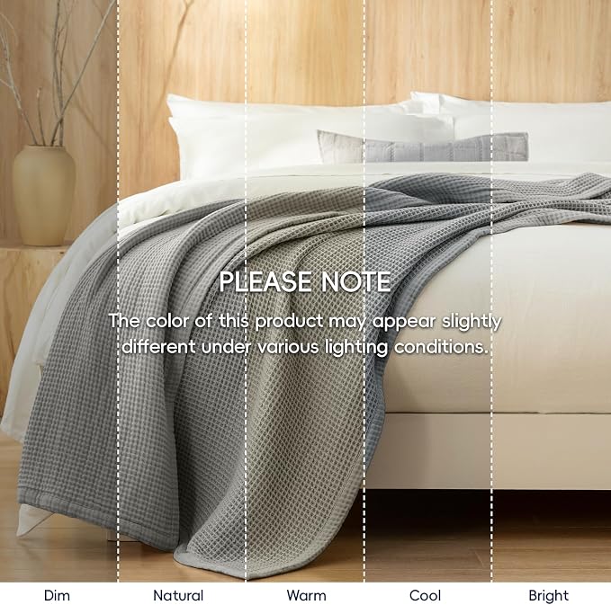 PHF 100% Cotton Waffle & Muslin Throw Blanket Large, Soft Breathable Luxury 400GSM Versatile Reversible Bedding for Couch, Great for Layering in Cold Weather, Home Decor Gift, 50" x 70", Frosted Grey