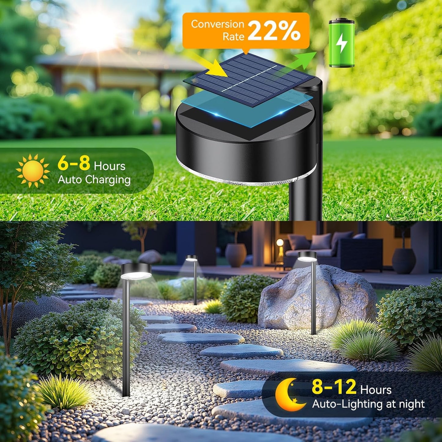 8 Pack Solar Pathway Lights Outdoor, 12 Brighter LED Solar Lights Outdoor Waterproof, Up to 12 Hrs Modern Path Light for Yard Garden Walkway Driveway Lawn, Cool White