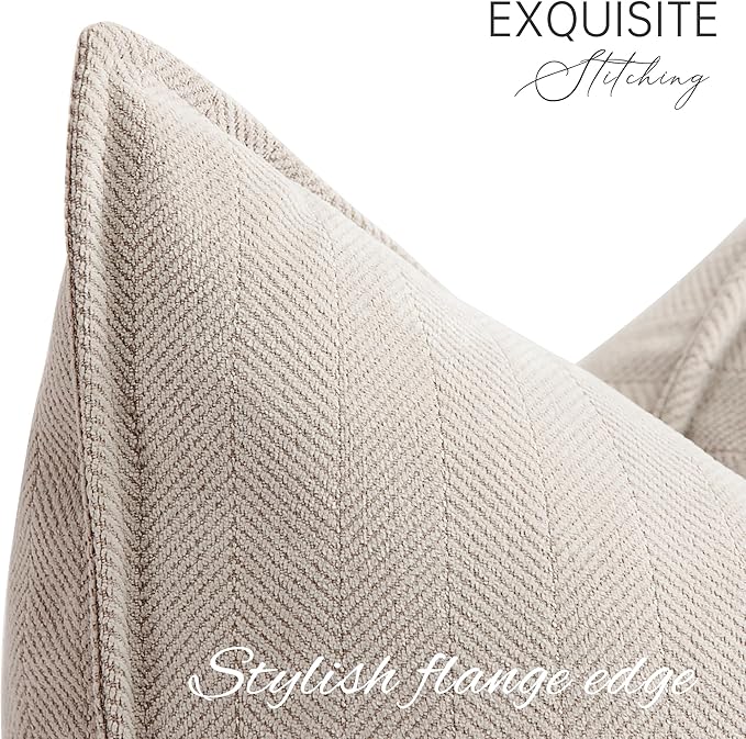 ZWJD Beige Pillow Covers 26x26 Set of 2 Chenille Throw Pillow Covers with Elegant Design Soft and Luxurious Decorative Euro Sham Throw Pillows for Couch, Bed, and Home Decor
