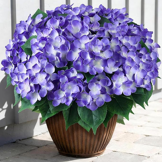 FOTEEWL 8 Bundles Artificial Hydrangea Flowers for Outdoor Decor, Realistic Faux Silk Bouquets Sun-Resistant Fake Plants for Front Door Balcony Farmhouse Garden Home Spring Summer Decor (Purple)
