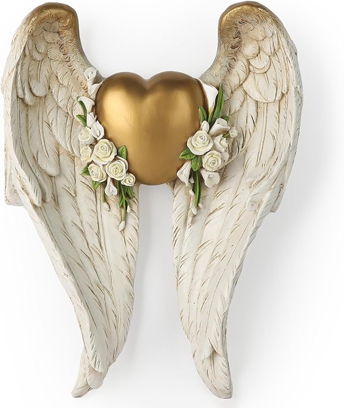 BC Home Décor Angel Wing Décor for Wall, Heart and Calla Decorations for Wedding, Guardian and Love sculpture for yourself, Angel Gift for Her, 11.75"H Handmade by Buildclassic