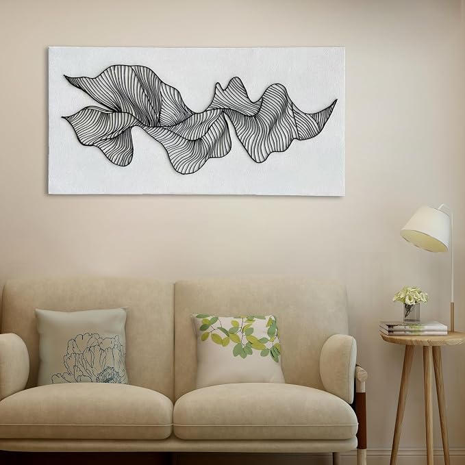 NANKAI Art Hand-Painted Black Texture Oil Painting Contemporary Minimalist Art White Abstract Painting Wall Decoration for Home or Office 24x48 inches