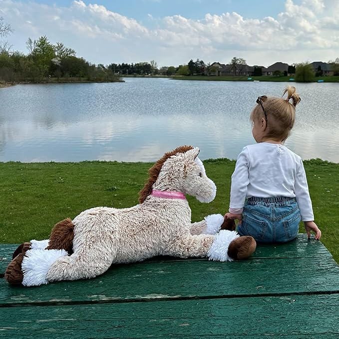 Tezituor 3ft Large Realistic Horse Stuffed Animal, 35.4 Inches Big Stuffed Pony Plush Toys for Ridding, Hugging Soft Horse Plush Theme Body Pillow Christmas Birthday Gift for Boys Girls