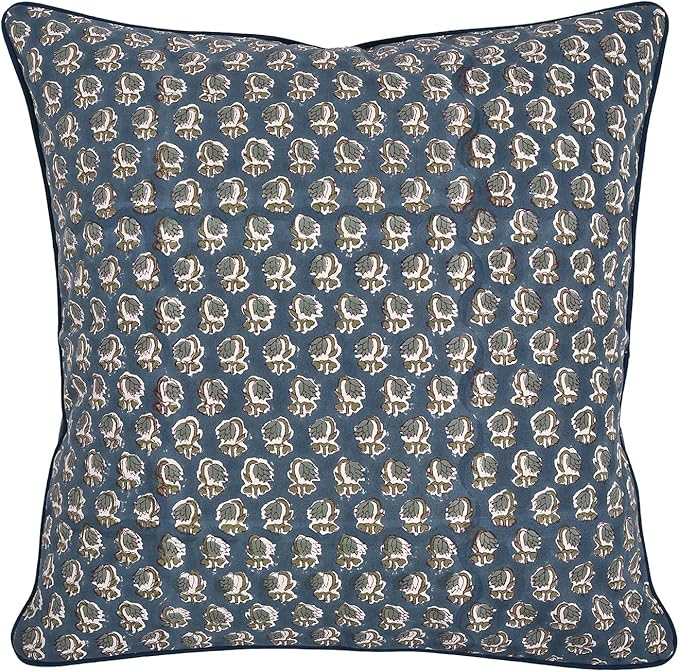 Ridhi Block Print Peacock Blue Pillow Cover 16" x 16" (Pack of 2) Decorative Couch Pillows for Living Room, Chic Boho Cute Outdoor Pillows Covers Gifts for Spring, Easter and Valentine