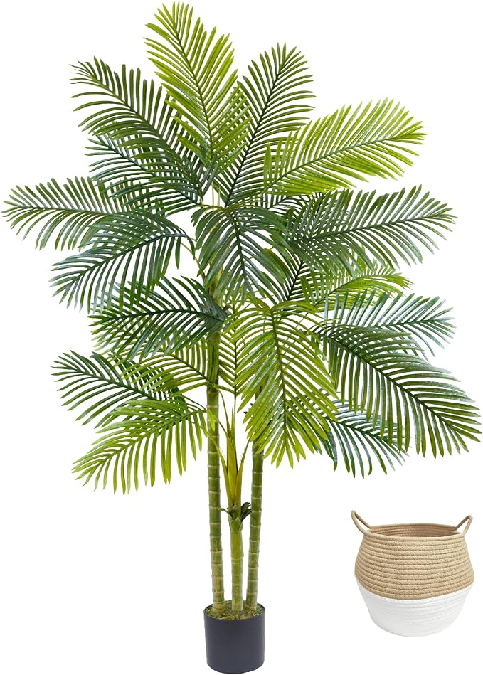 Warmplants Artificial Palm Tree, 7ft Fake Areca Palm Plant with Basket, Large Faux Phoenix Palm UV Resistant Plants for Indoor Outdoor Home Garden Patio Office Décor