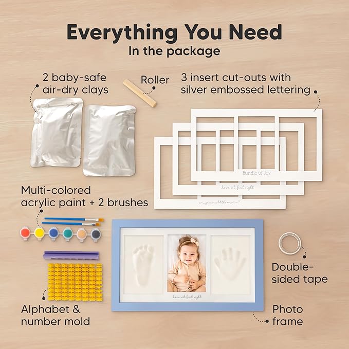 KeaBabies Baby Hand and Footprint Kit and Inkless Baby Handprint And Footprint Kit Frame - Prints Duo Photo Frame for Newborn - Personalized Kids Picture Frame for Newborn
