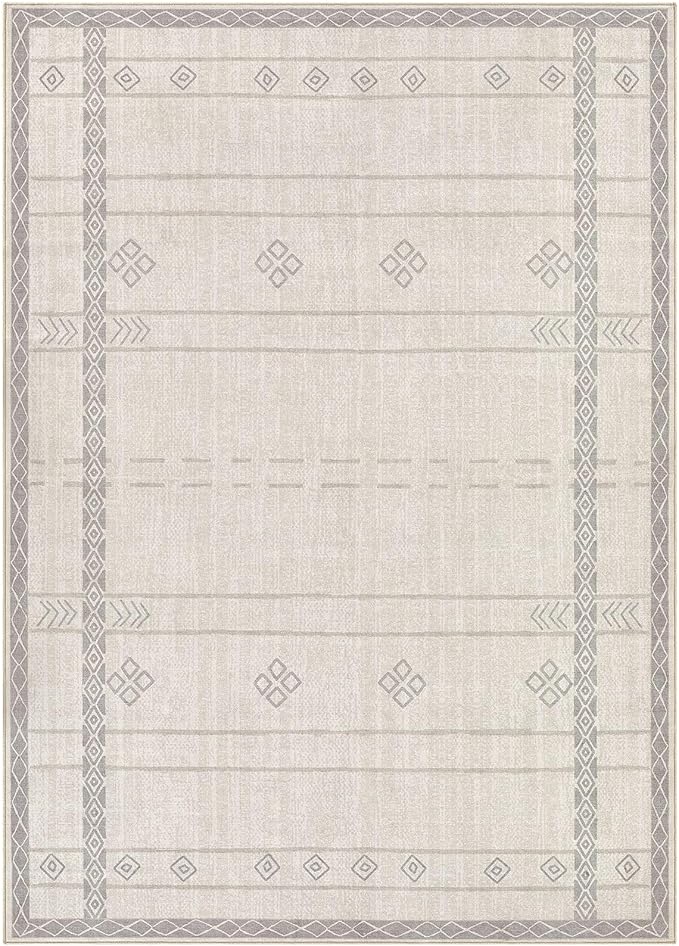 cotiled 5x7 Area Rug Living Room: Washable Boho Rugs with Non Slip Backing Large Soft Indoor Stain Resistant Carpet for Bedroom Farmhouse Dining Room Lightweight Home Decor Grey Beige
