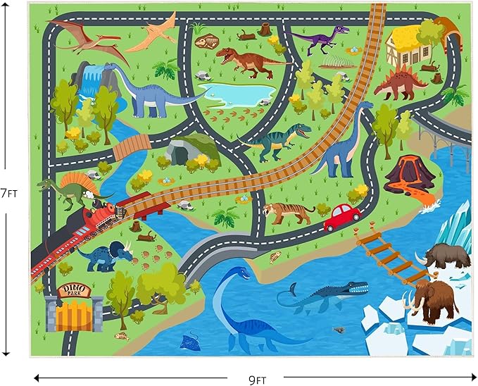 Kids Rugs for Playroom - Soft & Non-Slip 7x9 Feet Dinosaur Play Mat,Childrens Dinosaurs Carpet Washable Rug for Classroom Nursery Bedroom Boys