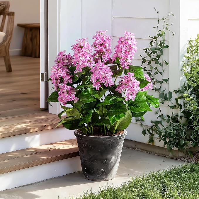 2 Pack Large Artificial Hydrangea Plants UV Resistant Fake Plastic plantas Flowers Trees Indoor Outdoor Realistic Floor Plants Faux Tree for Home Porch Garden Office Porch Patio Front Bonsai Decor