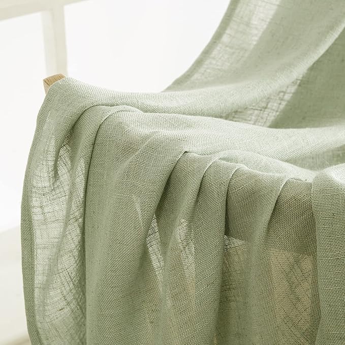 MIULEE Sage Green Linen Curtains 90 Inch Long for Bedroom Living Room, Soft Thick Linen Textured Window Drapes Semi Sheer Light Filtering Back Tab Rod Pocket Burlap Look Farmhouse Decor, 2 Panels