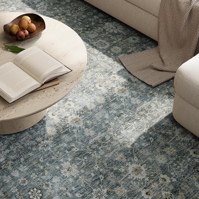 Washable Rugs for Living Room: 6x9 Area Rugs for Bedroom Ultra Soft Non-Slip Stain Resistant Vintage Boho Large Carpet for High-Traffic Dining Room - Farmhouse Decor