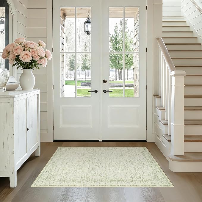 BILEEHOME Sage Green 2x3 Boho Rugs for Kitchen Bathroom Hallway Washbale Non Slip Front Door Rug Indoor Entrance Low Pile Light Green Area Rug for Bed Side Bedroom Floor Laundry Room 2 x 3