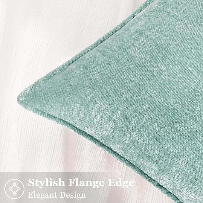 decorUhome Summer Couch Throw Pillow Covers 16x16 Set of 2, Decorative Soft Velvet Modern Cozy Chenille Pillow Cases with Elegant Design for Sofa Bed Living Room Home Decor, Aqua Haze