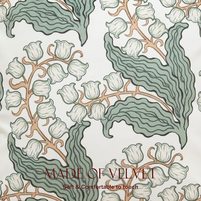 patdrea Designer French Velvet Throw Pillow Cover,Set of 4,-Callista | Elegant Lumbar Pillow Case,Green Vintage Floral Design,Decor Cushion Coverfor Couch Living Room Bedroom Sofa,Fringe Trim