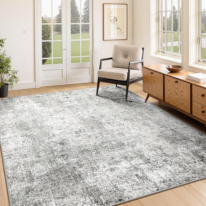 RELEANY Washable Area Rugs 4'x6' Non-Slip Modern Abstract Soft for Living Room Entryway Bedroom Nursery, Print Pattern, Gray White Grey
