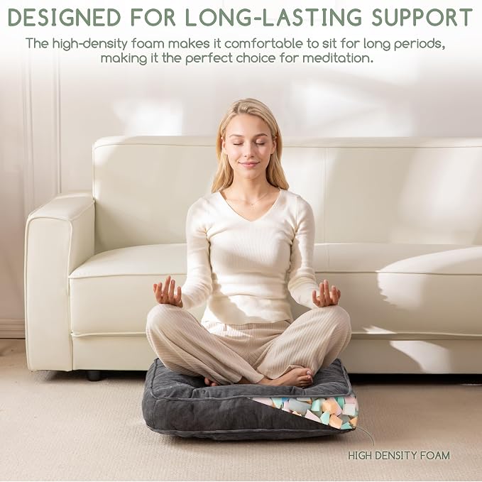 HIGOGOGO Large Floor Pillow Cushion for Adults, Meditation Cushion Pillow with Handle, Lustrous Chenille Tufted, Square Floor Sitting for Tatami Living Room or Yoga, 22x22 Inch, 2Pack, Dark Grey