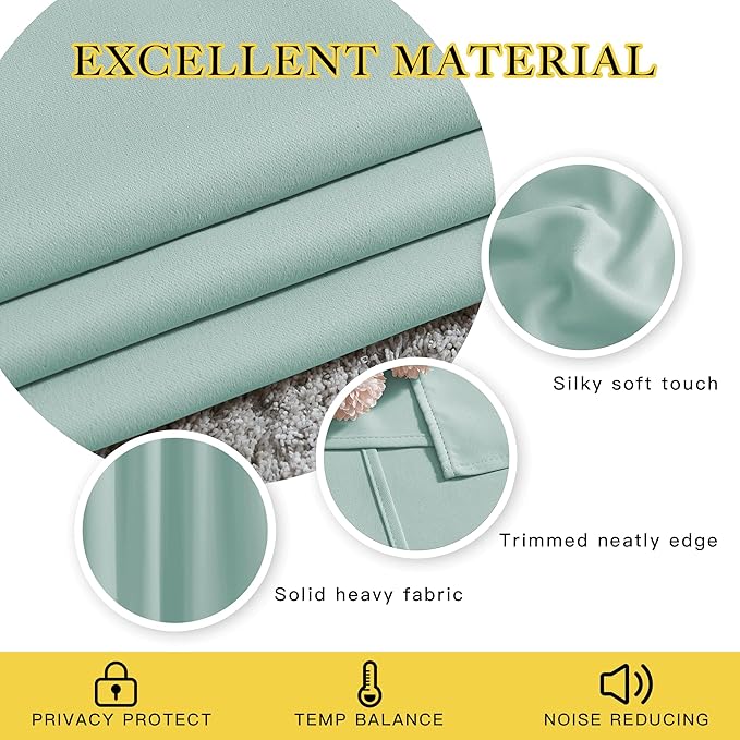 NICETOWN Insulated Curtains Blackout Draperies - Triple Weave Microfiber Home Thermal Insulated Solid Ring Top Blackout Curtains/Panels for Bedroom(Aqua Blue, Set of 2, 66 x 90 Inch)