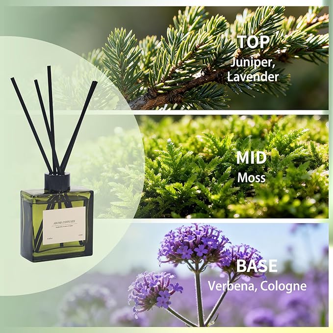 Reed Diffuser, 4 oz French Juniper Lavender Scent Diffuser with 10 Sticks, 90 Days Long Lasting Reed diffusers for Home, Elegant Fragrance for Bathroom Bedroom Office Decor, Air Fresh