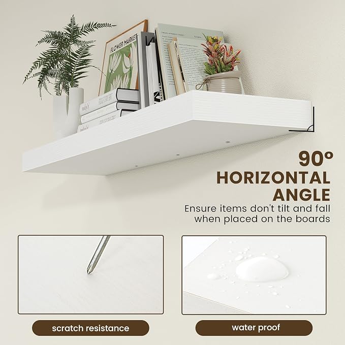 FLYJOE Deep Floating Shelves, 48 Inch White Shelves Set of 1 | 12 Inch Deep Shelves for Wall, 48'' x 12'' Rustic White Wood Shelves for Bathroom Living Room Laundry Room Kitchen