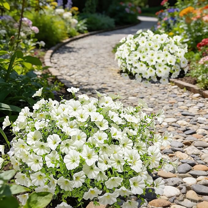 Ouddy Decor 24 Bundles Artificial Flowers for Outdoors, Fake Petunias Flowers Silk Morning Glory with Eucalyptus Faux Plants for Indoor Outside Spring Summer Yard Garden Porch Home Decor, White