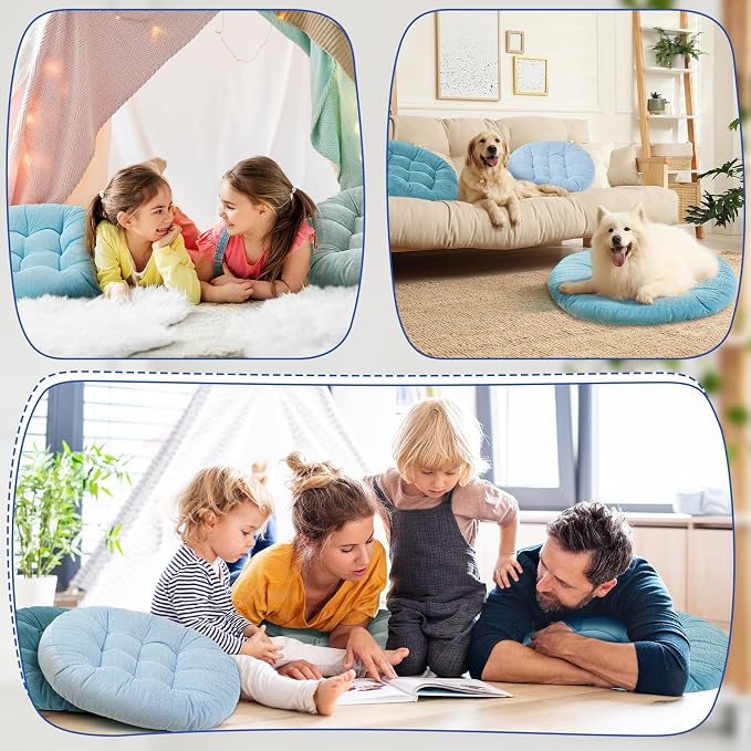 Jerify 4 Pcs Floor Pillow Cushions Large Round Square Large Meditation Floor Pillow for Classroom Adult Meditation Picnic Party Seating Learning Daycare School (Round,Cold Colors)