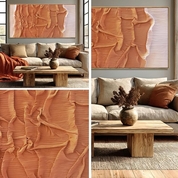 Hue7Art Modern Textured Abstract Canvas Wall Art in Warm Neutral Brown Minimalist Style Artwork for Living Room Bedroom Office Hallway Home Wall Decor 24x48 Inch
