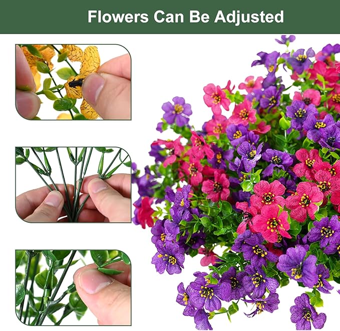 trytuny Artificial Flowers for Outdoor, UV Resistant Fake Silk Flowers, Realistic Faux Plants for Outside Indoor Porch Patio Window Box Planter Home Decor (20, Purple Rosy)