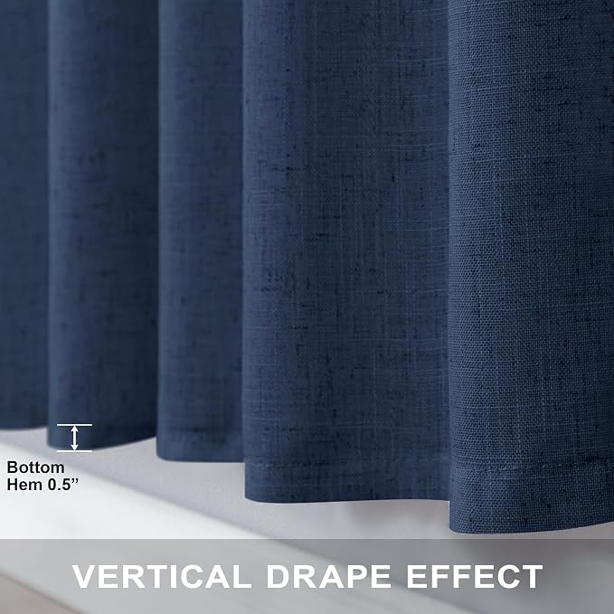 Navy Curtains 38 Inch Width for Kitchen Door 2 Panel Back Tab Pocket Semi Sheer Linen Light Filtering Skinny Small Window Curtain for Bedroom Closet Laundry Basement Bathroom Wide 38x63 Long Dark Blue