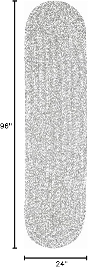 Superior Indoor/Outdoor Runner Rug, Dual-Tone Reversible Braided Floor Decor for Patio, Front Porch, Entryway, Living Room, Office, Nursery, Artistic Home, 2' x 8' Oval, Canvas-White