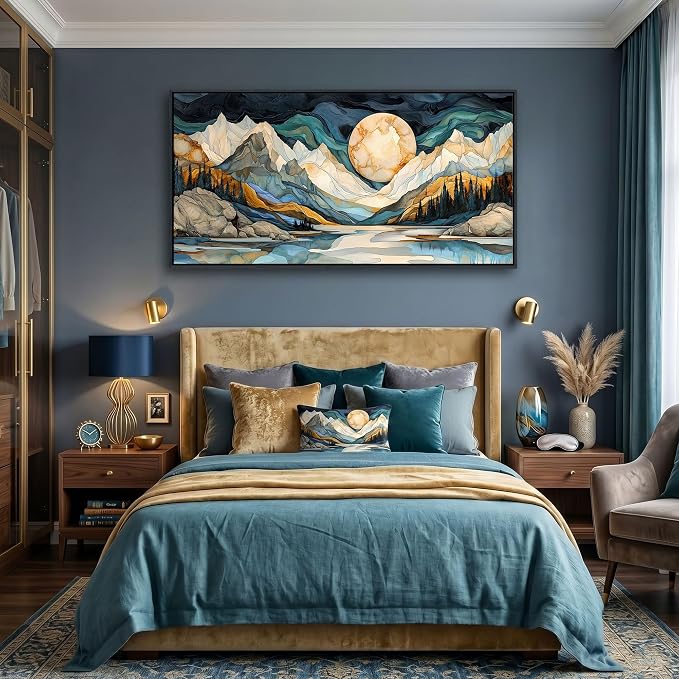 Framed Canvas Wall Art - 24x48 Inchs Abstract Painting Decor, Textured Mountain Pictures as Gifts for Friends, Modern Art Prints for Bedroom Living Room Bathroom Home Decoration
