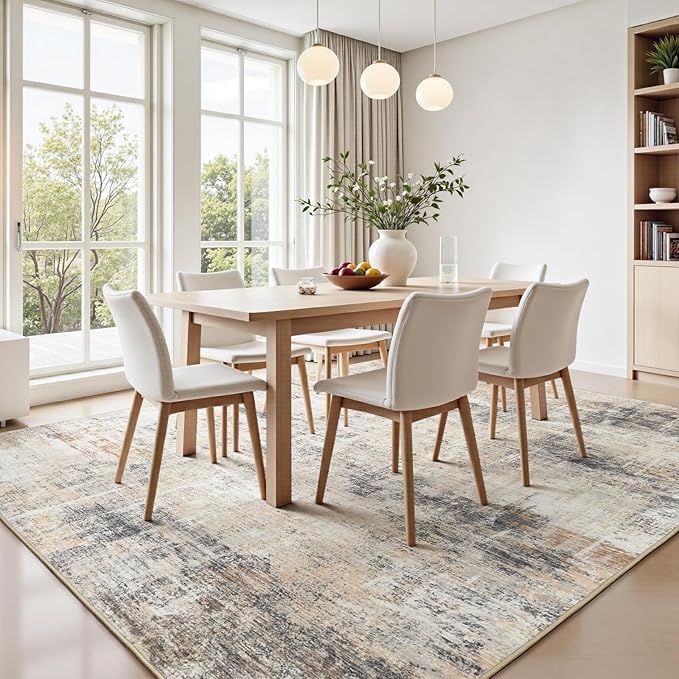 Lofus 6x9 Area Rug for Living Room, Gold Abstract Rugs with Non-Slip Backing, Neutral Modern Washable Carpet for Bedroom Dining Room Home Office Nursery Indoor