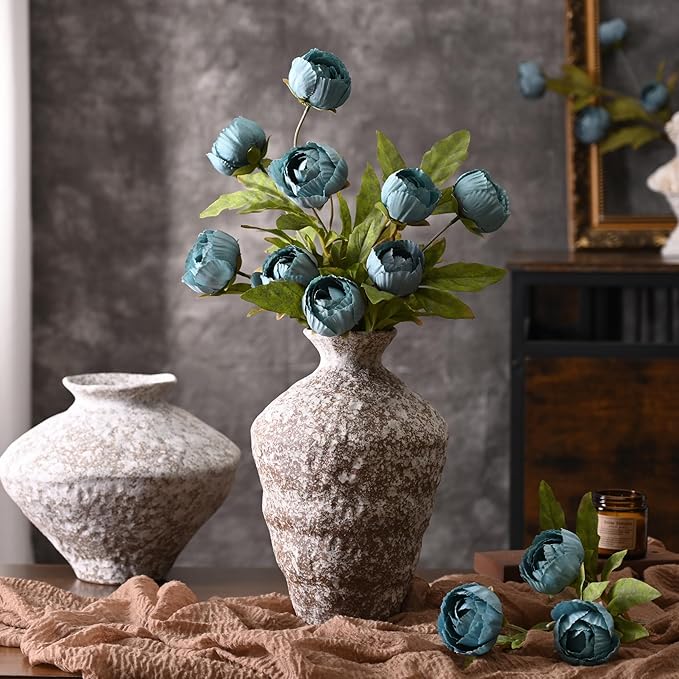 Waipfaru 6 Pcs Faux Peonies Artificial Flowers for Vase, 27" Fake Silk Peonies Flowers for Wedding, Vase Filler Blue Flowers for DIY Bouquets Centerpieces Bridal Shower Office Decor