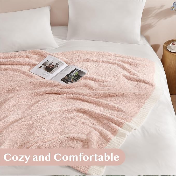 WRENSONGE Soft Twin Blanket for Bed-Cozy Warm Reversible Knitted Blankets | Lightweight Fluffy Decor for Women, Mom, Her & Girls, Sofa, Chair, Couch, 60x80in,Cationic Dyeing Pink