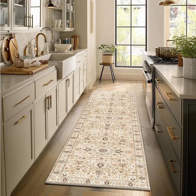 Machine Washable Hallway Runner Rug: 2'x6' Kitchen Rugs Soft Non-Slip Low Pile Vintage Boho Carpet Runners for Indoor Entryway Kitchen Bedside Bedroom Bathroom Farmhouse Decor
