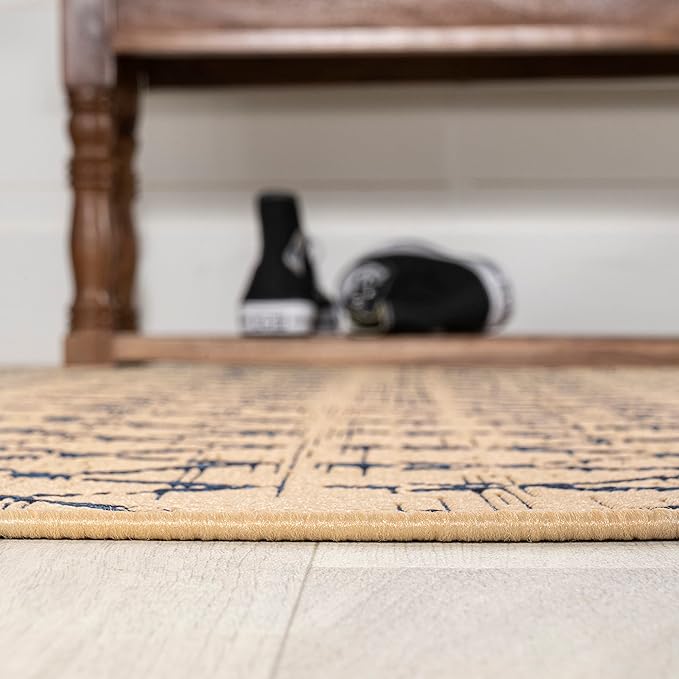 JONATHAN Y Moroccan Geometric Indoor Outdoor Round Area Rug 6 Ft Beige/Navy, Ourika Textured Weave for Backyard, Patio, Porch, Easy-Cleaning, High Traffic, Pet-Friendly, Non-Shedding (SMB108H-6R)