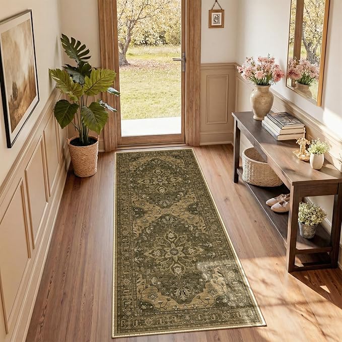 RELEANY Area Rugs 2'x6' Runner Rug Non Slip Washable for Kitchen Hallway Bedroom Beside Laundry Room Bathroom Rug, Floor Carpet, Brown Dark Brown