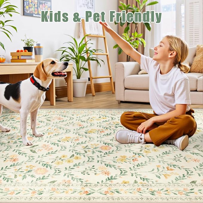 Runner Rug for Entryway: 2.6x14 Kitchen Rugs Non Slip Washable Ultra-Thin Soft Floral Carpet Indoor Floor Stain Resistant Carpets for Hallway Bedroom Kitchen Laundry Bathroom Dorm Beige/Multi