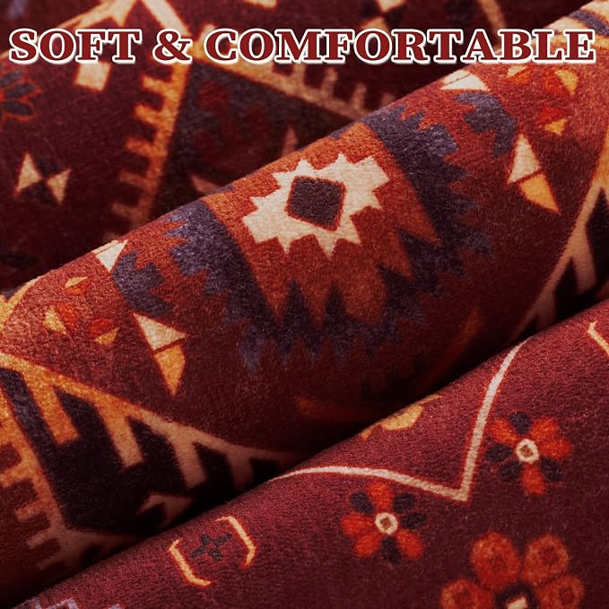 SERISSA Boho Rugs for Entryway, 2x3 Washable Non-Slip Rug Small Area Rug, Ultra Soft Oriental Vintage Rustic Red Gold Low-Pile Indoor Door Mat Floor Carpet for Entrance Bedroom Kitchen Bathroom