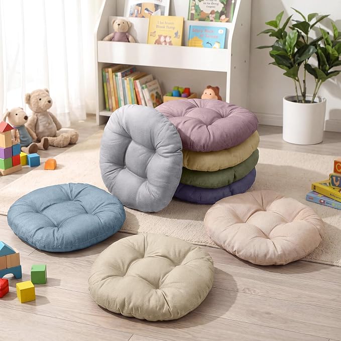 Fumete 8 Pcs 16 Inch Floor Cushions Pillow for Kids Bulk Classroom Round Flexible Seating Floor Cushions for Students Home Daycare School Reading Corner Yoga Meditation Picnic (Morandi)