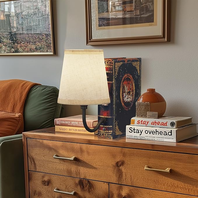 Vintage Bookshelf Lamp Rechargeable, Cordless Book Lamp with Linen Shade, Dimmable Touch Control Table Lamp, Modern Decorative Bookend, Bookshelf Lights for Office Home, Library, Study