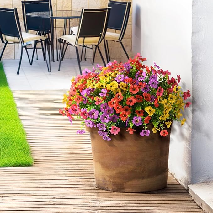 ZFProcess Artificial Flowers Faux Plants Outdoor Fake Flowers Spring Decor,12 Bundles Outdoor Flower Plastic Plant Colorful Daisy UV Resistant for Porch Patio Yard Garden Pot Planters