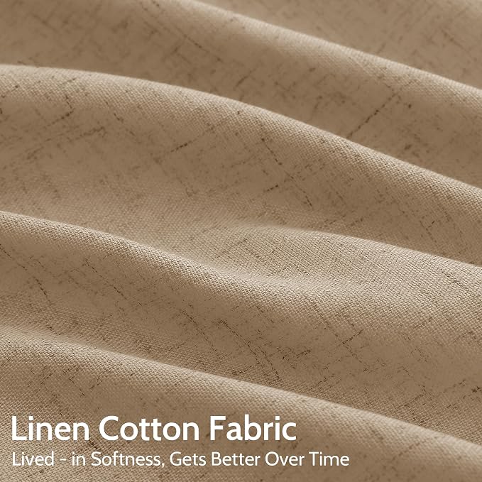 Nanspring Sand Beige Curtains 120 Inches Long for Living Room Linen Textured Simple Modern Semi Sheer Curtains Back Tab Floor to Ceiling Lightweight Curtain for Bedroom Office 52x120, 2 Panels