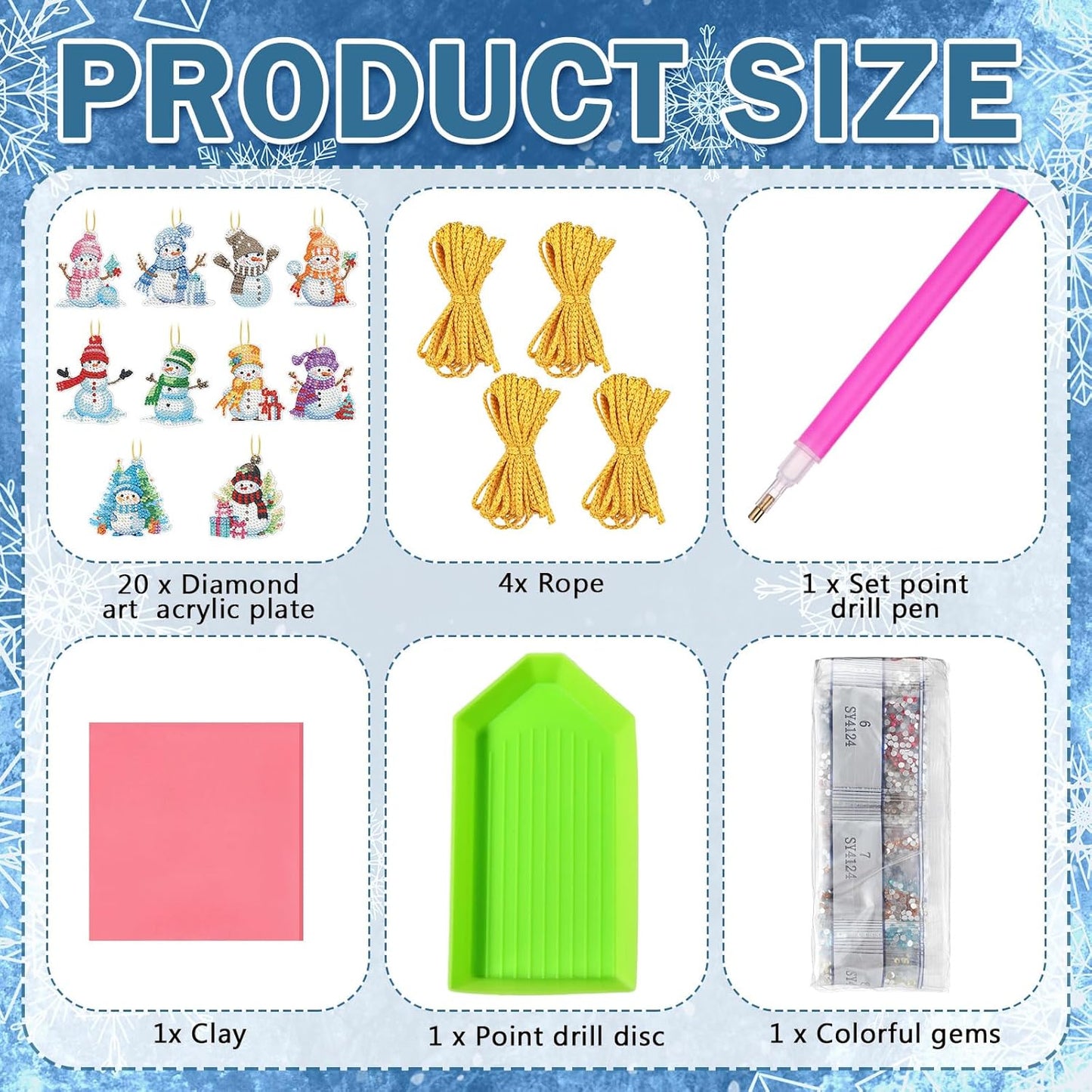 Skylety 20 Pcs Christmas Diamond Art Ornaments Kit Cute Snowman Diamond Painting Ornaments Tag DIY Xmas Rhinestone Art Keychain Crystal Handcraft Gift Wrap Tags with Rope Home Party Decor(Colorful)