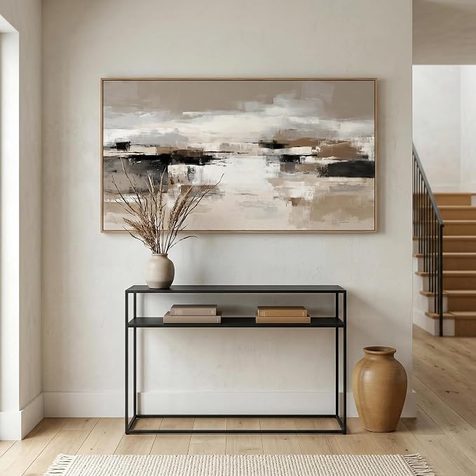 The Mode Art Abstract Wall Art for Living Room Neutral Beige and Black Canvas Prints Modern Framed Gallery Art Minimalist Textured Oil Painting Style Decor for Bedroom Office 20x40inch