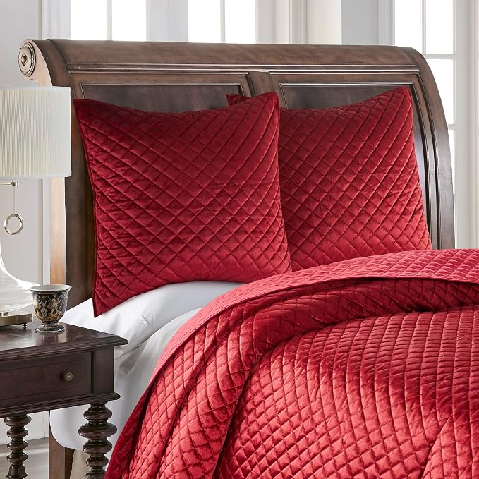 Levtex Home - Red Velvet - Euro Sham - Velvet- Red - (26x26in.), No Insert - Polyester