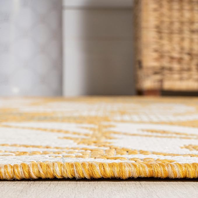 JONATHAN Y Floral Textured Weave Indoor Outdoor Area Rug 4X6 Yellow/Cream, Zinnia Modern for Backyard, Patio, Porch, Easy-Cleaning, High Traffic, Pet-Friendly, Non-Shedding (SMB110G-4)