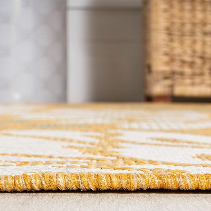 JONATHAN Y Floral Textured Weave Indoor Outdoor Runner Rug 2X10 Yellow/Cream, Zinnia Modern for Backyard, Patio, Porch, Easy-Cleaning, High Traffic, Pet-Friendly, Non-Shedding (SMB110G-210)
