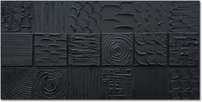 zoinart Pure Black Textured Wall Art 48x24 Inches Modern Abstract Oil Paintings on Canvas Wall Art for Living Room Bedroom Wall Decor